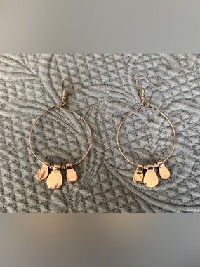 Gold Hoop Drop Earrings with Teardrop Charms - Women Jewelry
